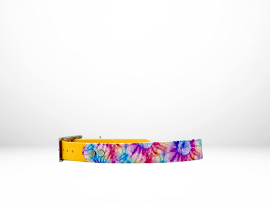 Large (16-19 Inches) Pastel Tie Dye UV Print with Yellow Accent Dog Collar