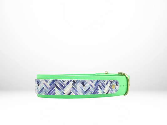 Large (16-19 Inches) Mint with Purple Herringbone UV Overlay Dog Collar