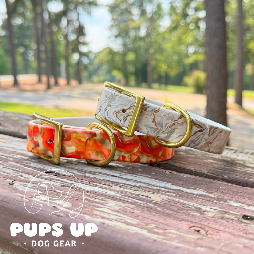 PREMADE 1" Orange Marble Flat Collar