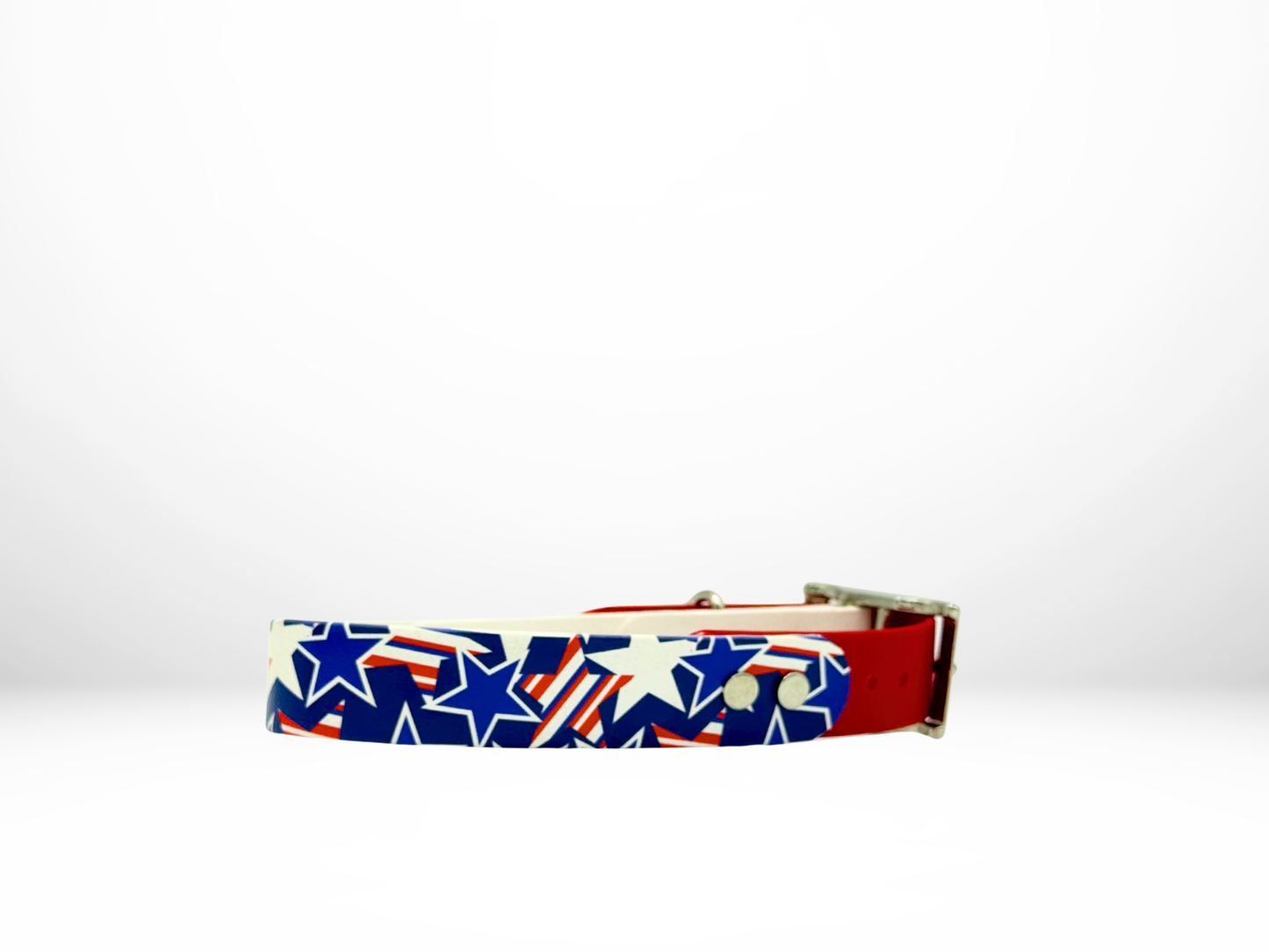 Medium (13-16 Inches) USA Stars UV Print with Red Accent Dog Collar