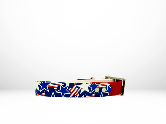 Medium (13-16 Inches) USA Stars UV Print with Red Accent Dog Collar