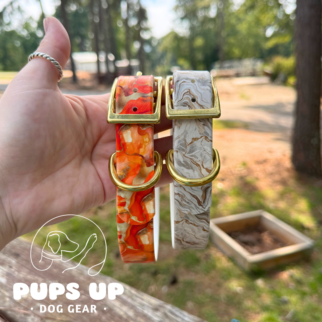 PREMADE 1" Orange Marble Flat Collar