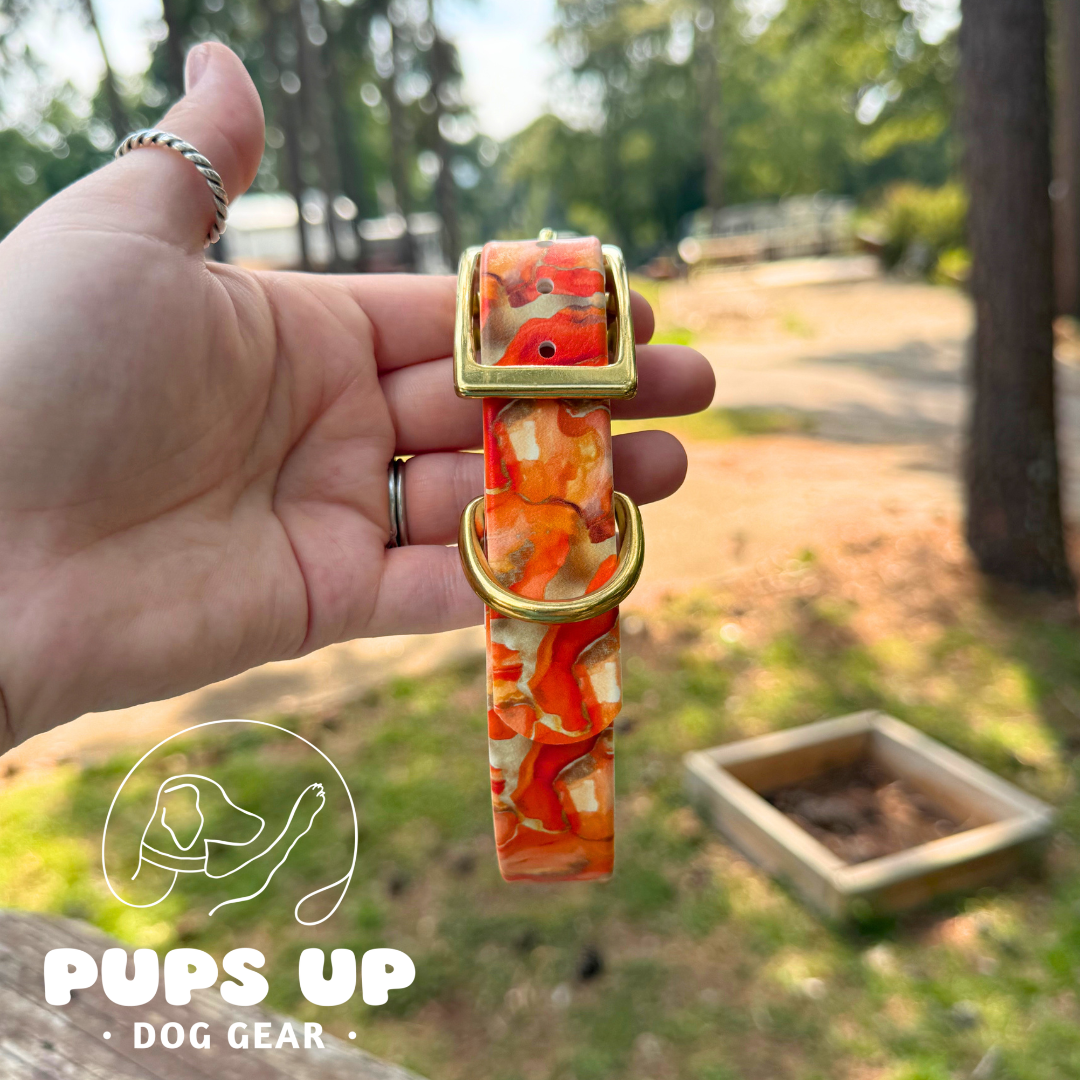 PREMADE 1" Orange Marble Flat Collar