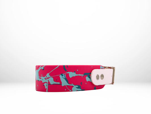 Medium (13-16 Inches) Pink with Teal and Mint Splatter and White Accent Dog Collar