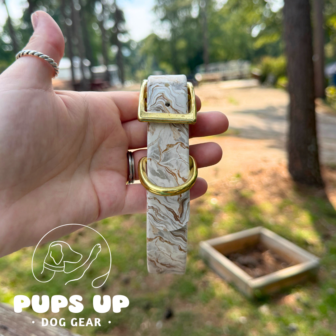PREMADE 1" Gold Marble Flat Collar