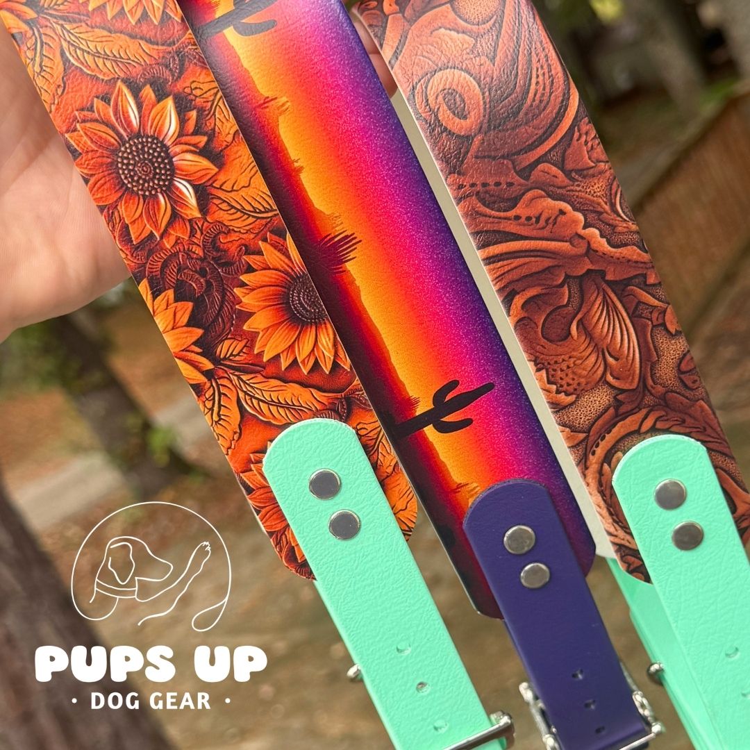 1.5" Tapered Sunflower Carved Leather Collar
