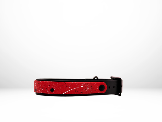 Medium (13-16 Inches) Black with Red Overlay and Black and White Splatter Dog Collar