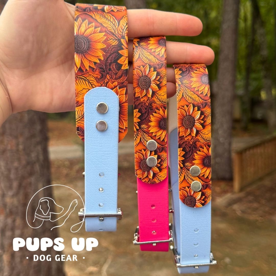 1.5" Tapered Sunflower Carved Leather Collar