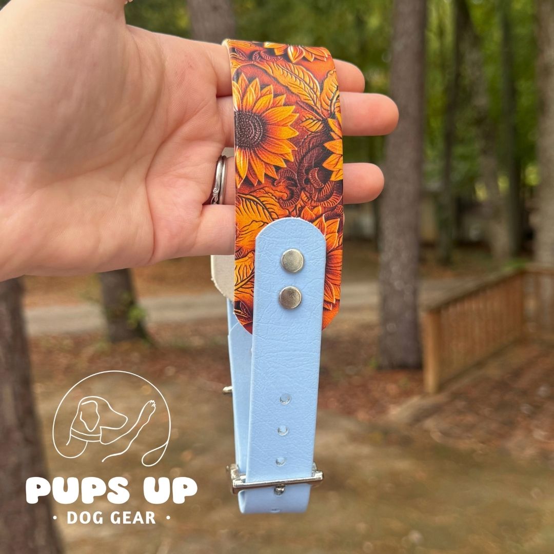 1.5" Tapered Sunflower Carved Leather Collar