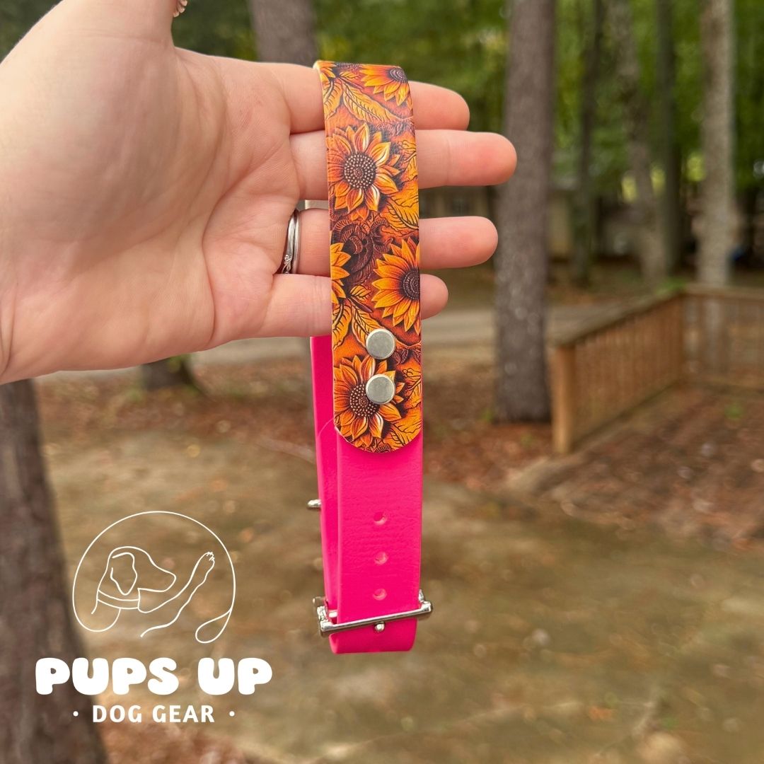 1" Sunflower Carved Leather Solid Accent Collar