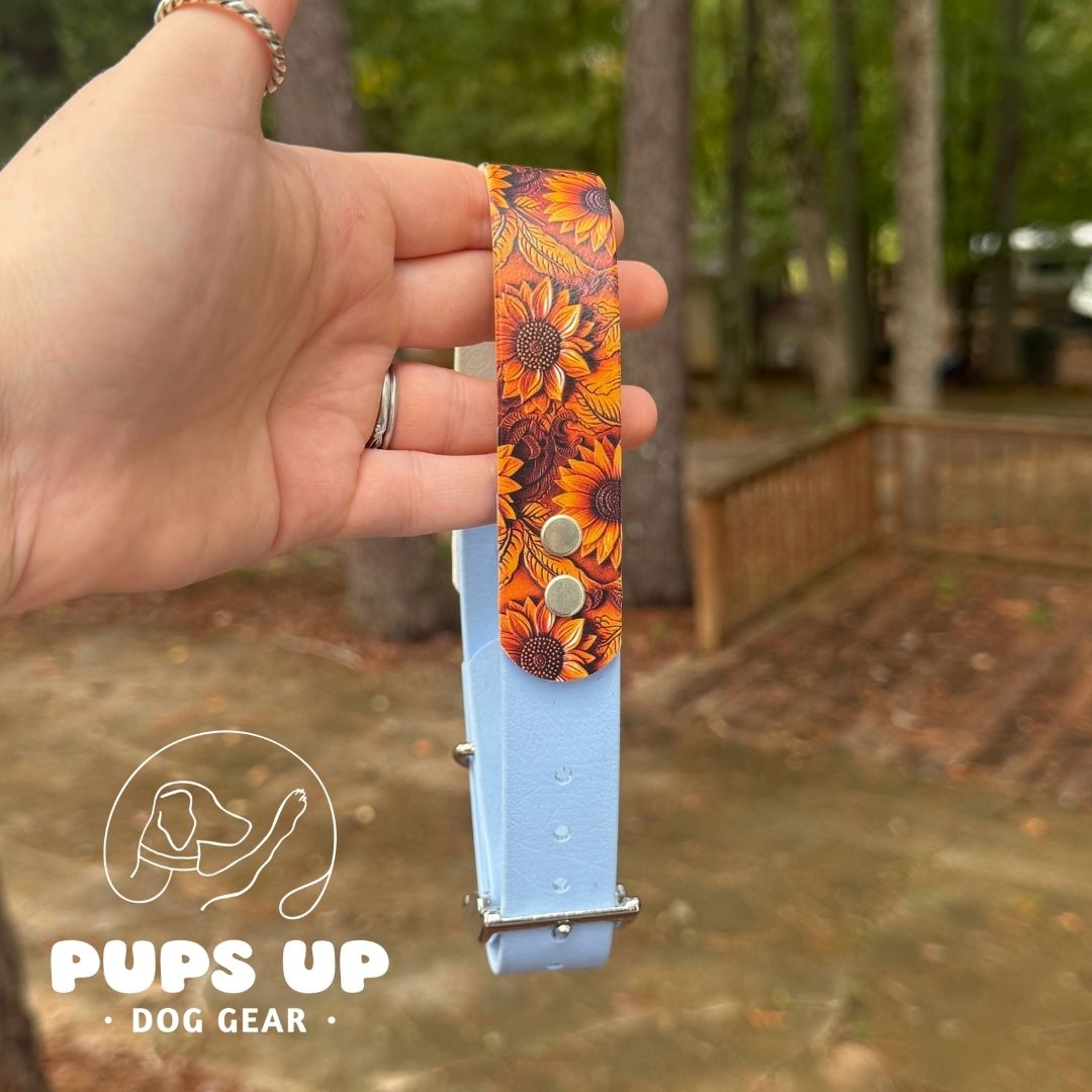 1" Sunflower Carved Leather Solid Accent Collar