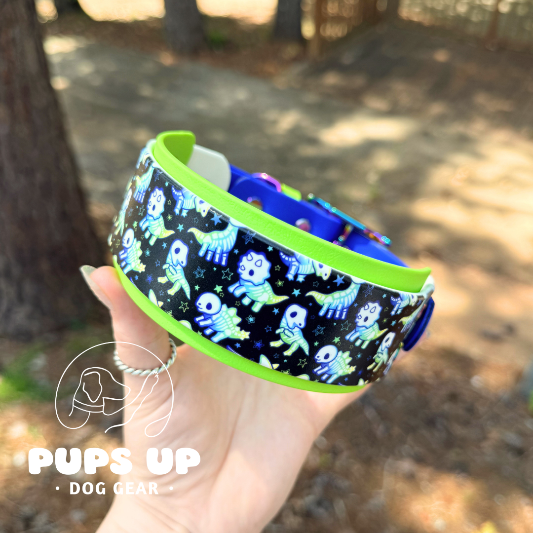 PREMADE 2" Skelly Dinos UV Collar