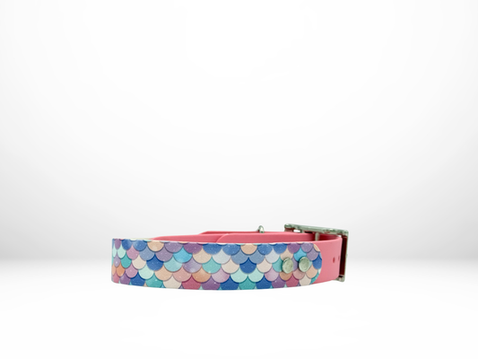 Medium (13-16 Inches) Pastel Mermaid UV Print with Bubblegum Accent Dog Collar