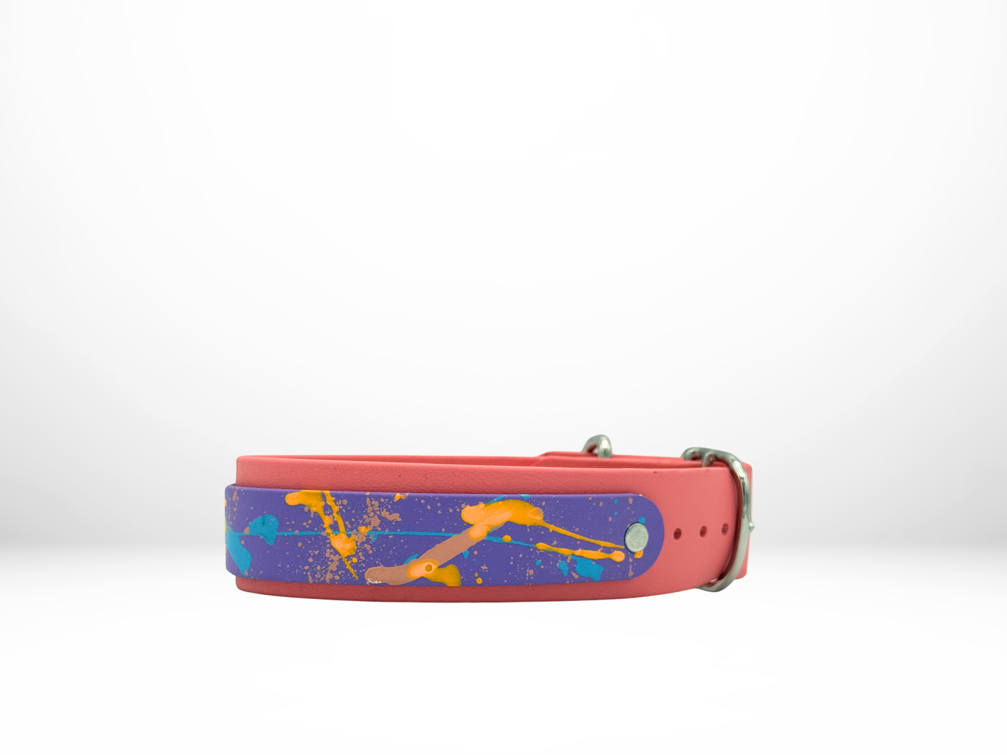 Medium (13-16 Inches) Coral with Amethyst Overlay with Mango, Peach and Sky Splatter Dog Collar