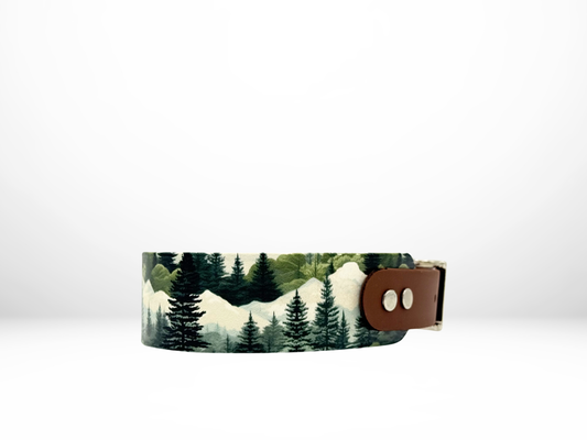 Medium (13-16 Inches) Forest UV Print with Camel Accent Dog Collar