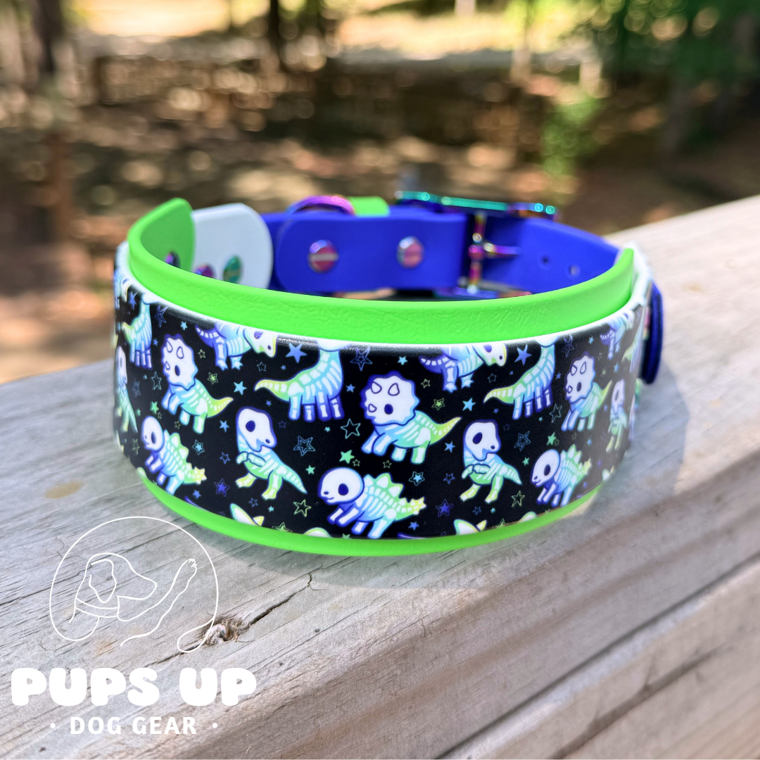 PREMADE 2" Skelly Dinos UV Collar