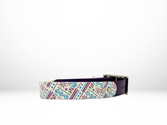 Medium (13-16 Inches) Surfs Up UV Print with Purple Accent Dog Collar