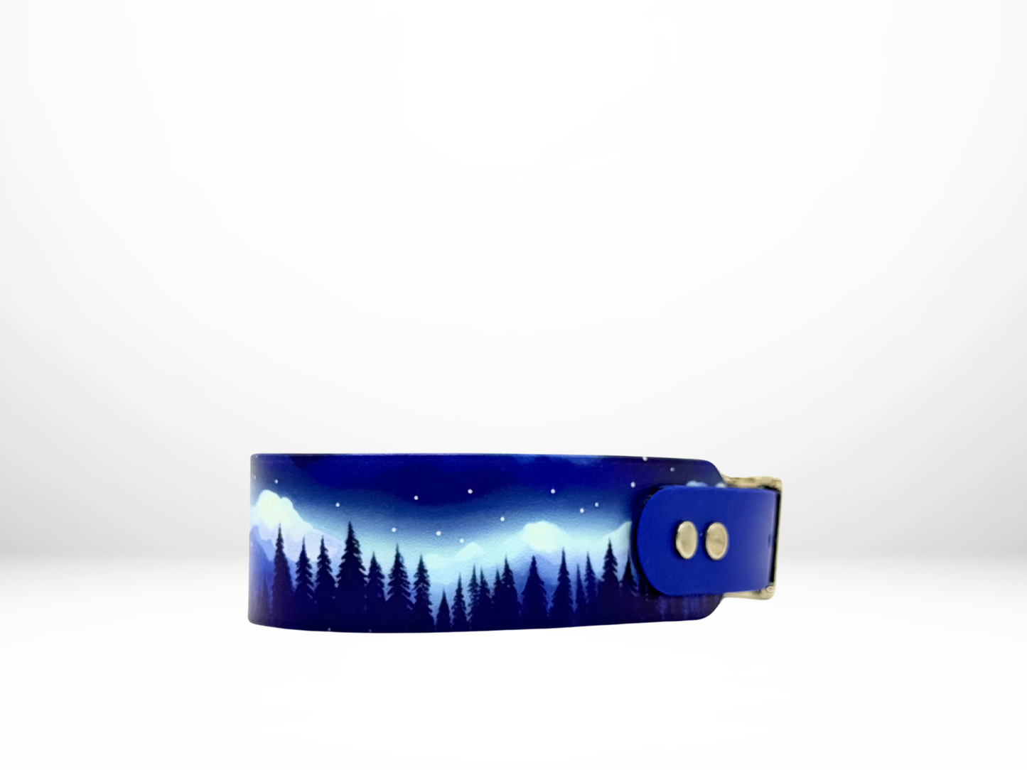 Medium (13-16 Inches) Blue Northern Lights UV Print with Royal Accent Dog Collar