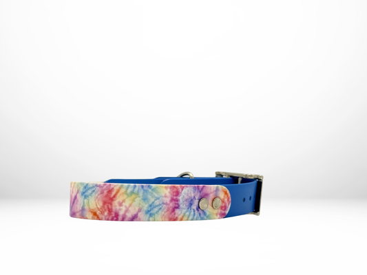 Medium (13-16 Inches) Pastel Tie Dye UV Print with Blue Accent Dog Collar