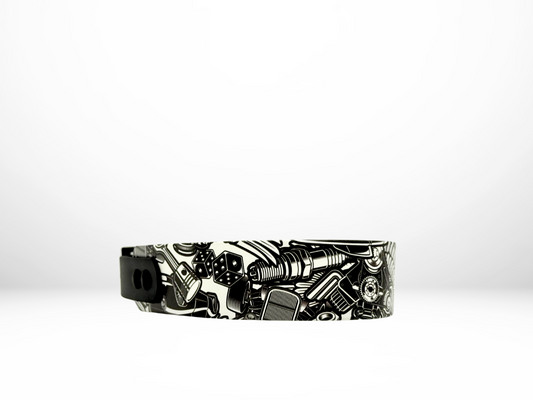 Large (16-19 Inches) Motorhead UV Print with Black Accent and Black Hardware Dog Collar