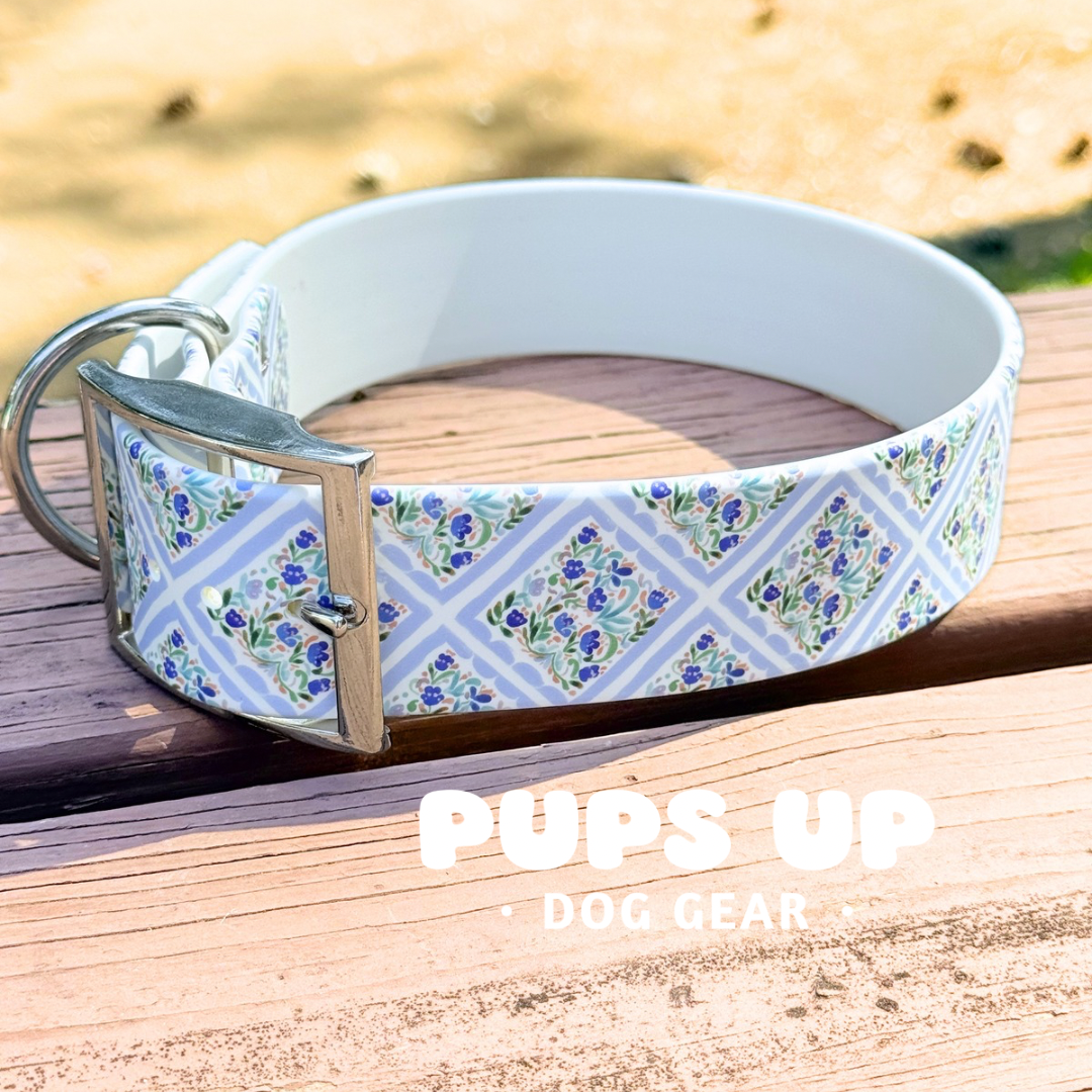 PREMADE 1.5" Blue Folk Floral Flat Collar