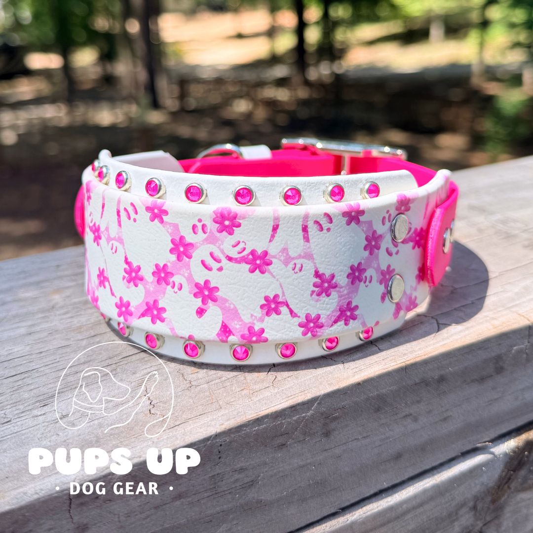PREMADE 2" Pink Ghosts Crystal Border Collar