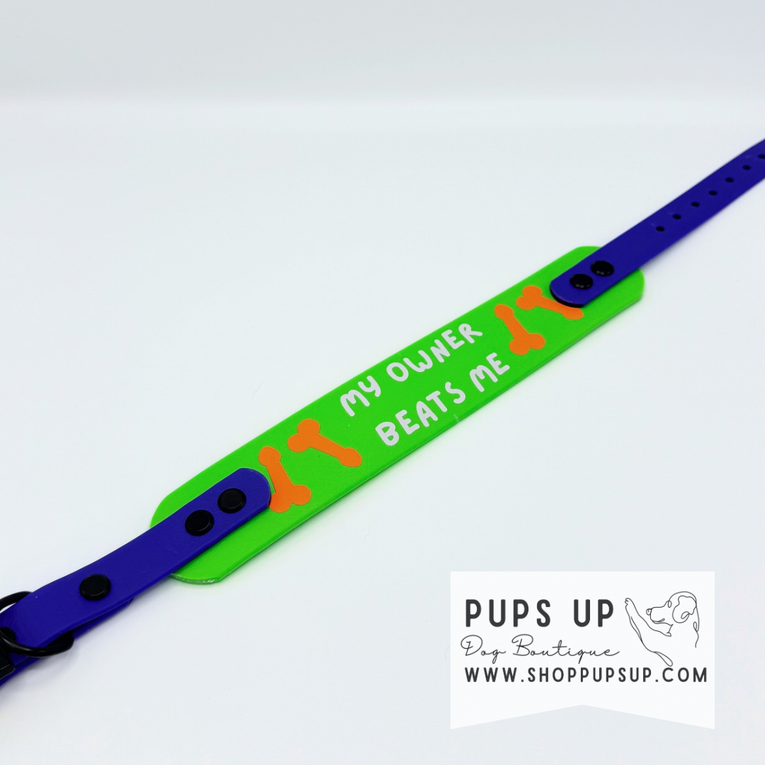 PREMADE 1.5" Tapered My Owner Beats Me Collar - GLOW