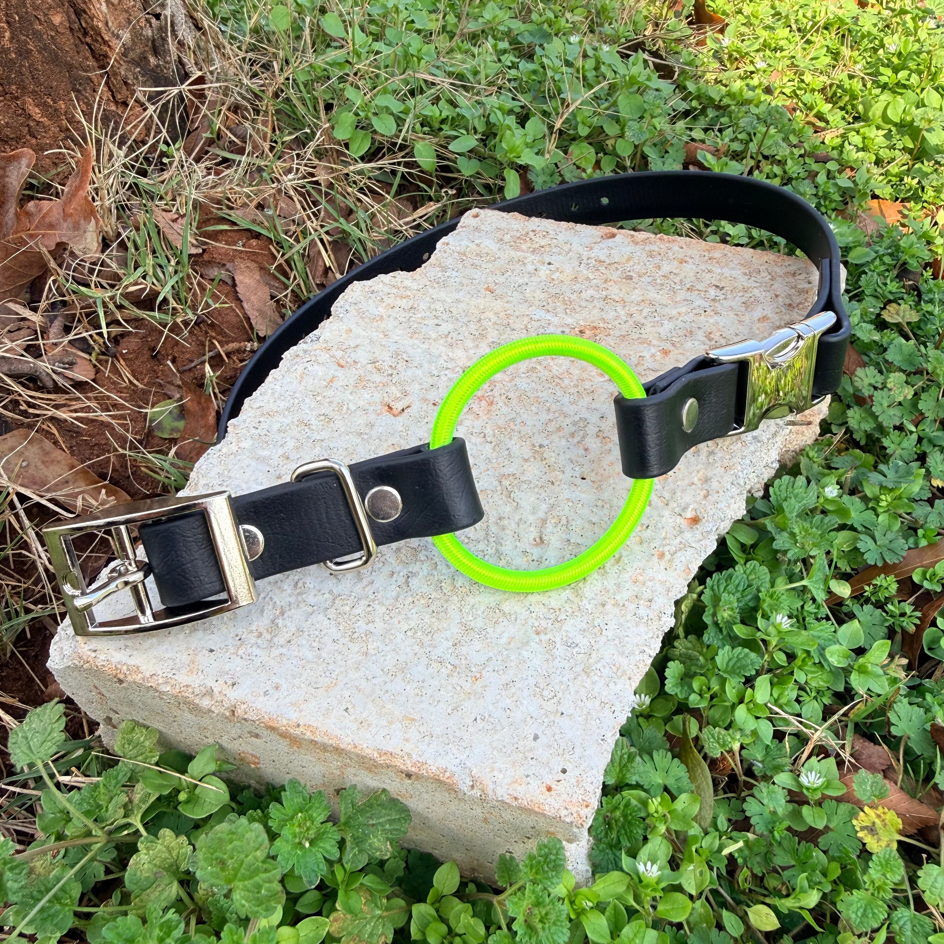 PREMADE 14-20" E Collar Strap - Black w/ Neon Yellow Bungee
